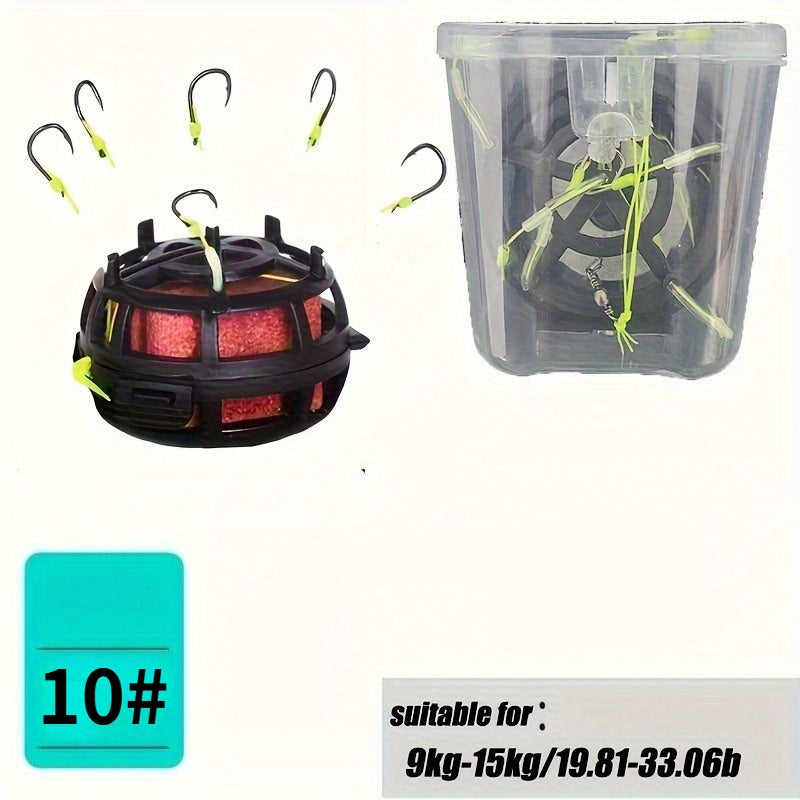 TEMU European Reverse Bottom Fishing Rig With Abs Bait Cage & 6 Carbon Steel Hooks - Heavy-duty System With Line & Adjustable Weight For Carp, Carp,