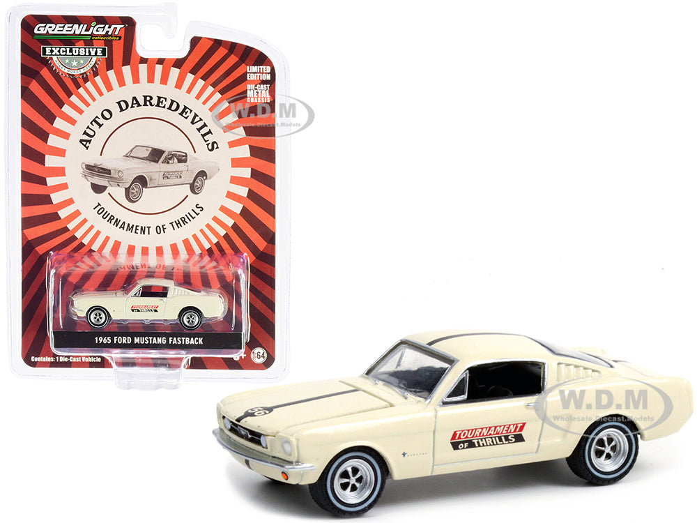 1965 Ford Mustang Fastback 56 Cream Auto Daredevils "Tournament Of Thrills" "Hobby Exclusive" 1-64 Diecast Model Car by Greenlight