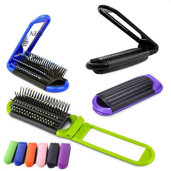 Folding Portable Comb With Mirror Massage Brush Compact Hair Styling Tools For Hairs Thick Curly Pocket Hairbrush 0704