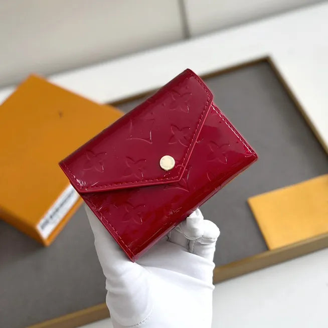 Women Luxurys Designers Victorine Card Holders Patent leather Bags Wallets Solid Color Bag Genuine Leather Ladies Travel Wallets Coin Purse