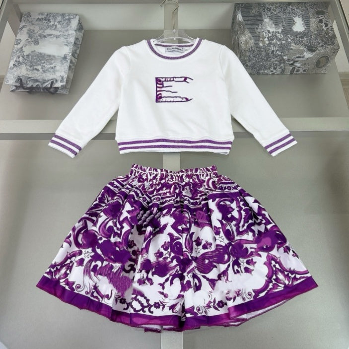 Luxury children&#039;s sportswear designer brand Baby Boys Girls clothing set Classic brand clothing set Children&#039;s Autumn Short skirt two-piec