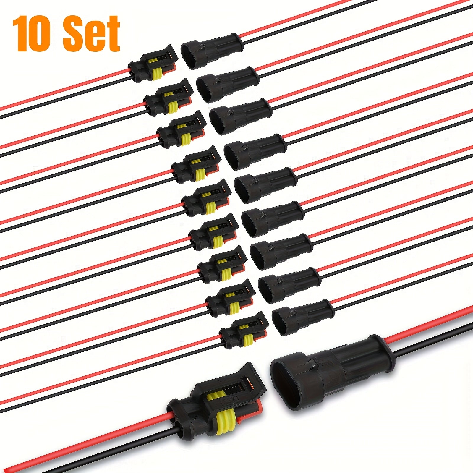 TEMU 10 Sets 2-pin Way Electrical Wire Connectors, Automotive Wire Terminals, 2pin Male Female Plug Led Connector With 8cm Extension Cable, For Car,