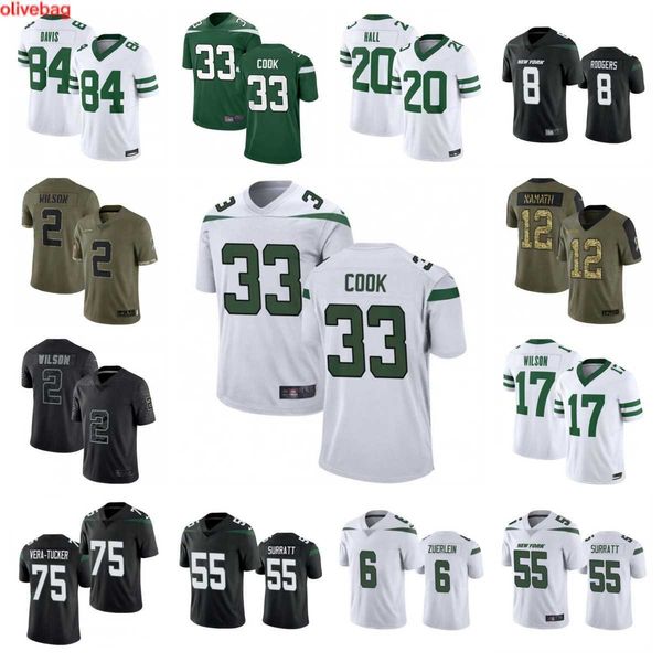 8 Aaron Rodgers Football Jersey New 2 Zach Wilson 17 Garrett Wilson Yorks 20 Breece Hall 1 Sauce Gardner 95 Quinnen Williams 4 D. J. Reed 56
