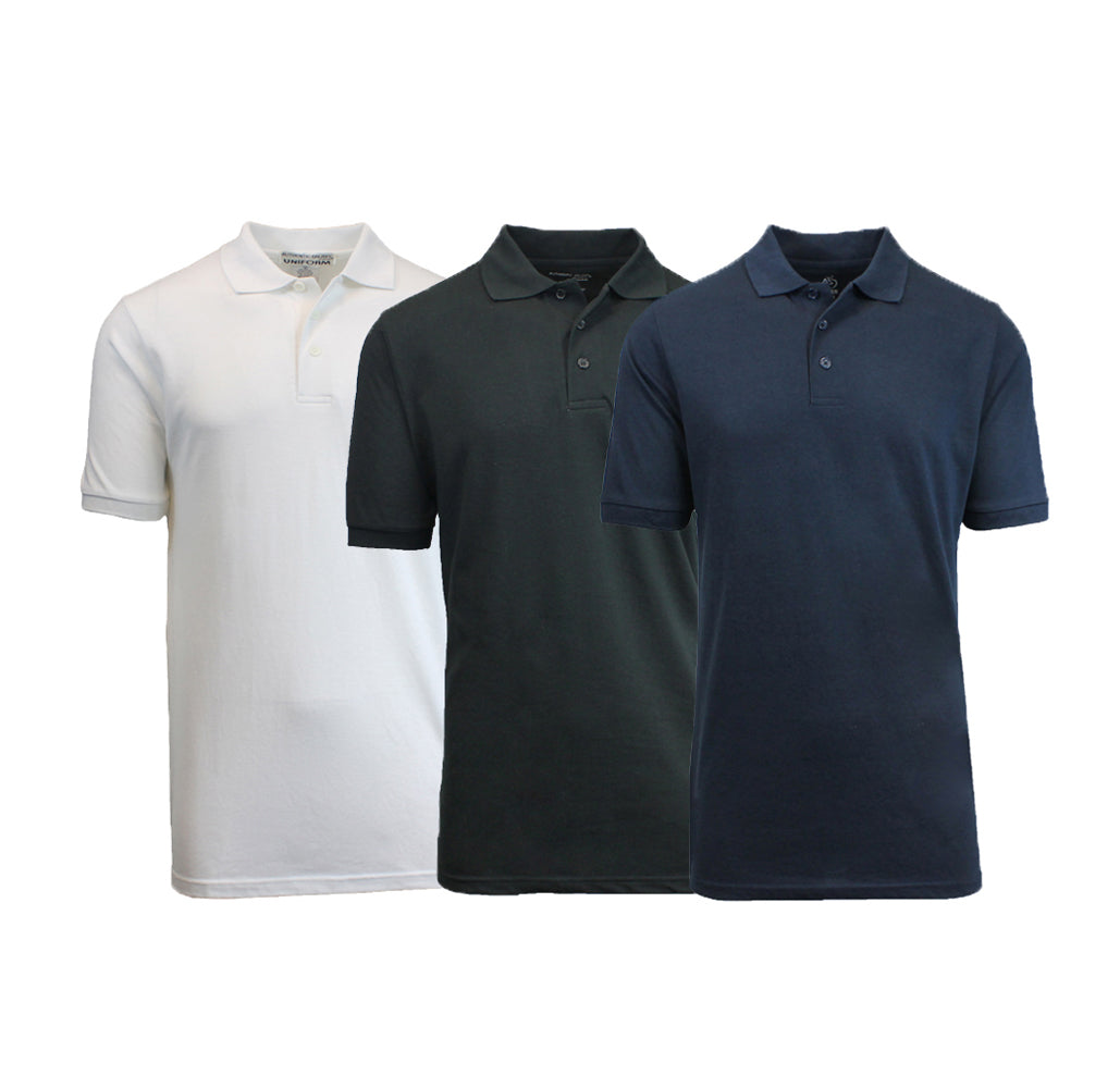 Men's Slim Fit Pique Polo Shirts (3-Pack) - Mint - Heather Grey - White - 3X-Large