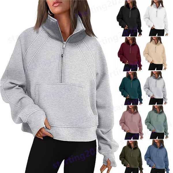 2024 Yoga Hoodie Scuba womens Plus Velvet Thickening jackets hoodys sports half zipper terry designer sweater chothing fashion loose short c