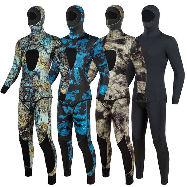 Wetsuits Drysuits Men&#039;s Camouflage wetsuit Long Sleeve Fission Hooded 2 Pieces Of Neoprene Submersible For Men Keep Warm Waterproof Div