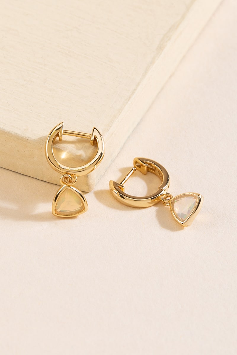 Women's Rachel Triangle Opal Charm Huggie Hoops in Gold by Francesca's - Size: One Size