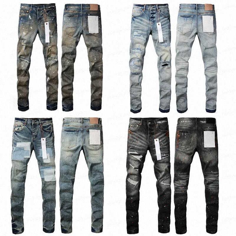 Designer jeans mens pants linen pants Hip Hop Men Jeans Distressed Ripped Biker Slim Fit Motorcycle Denim For Men y2k44