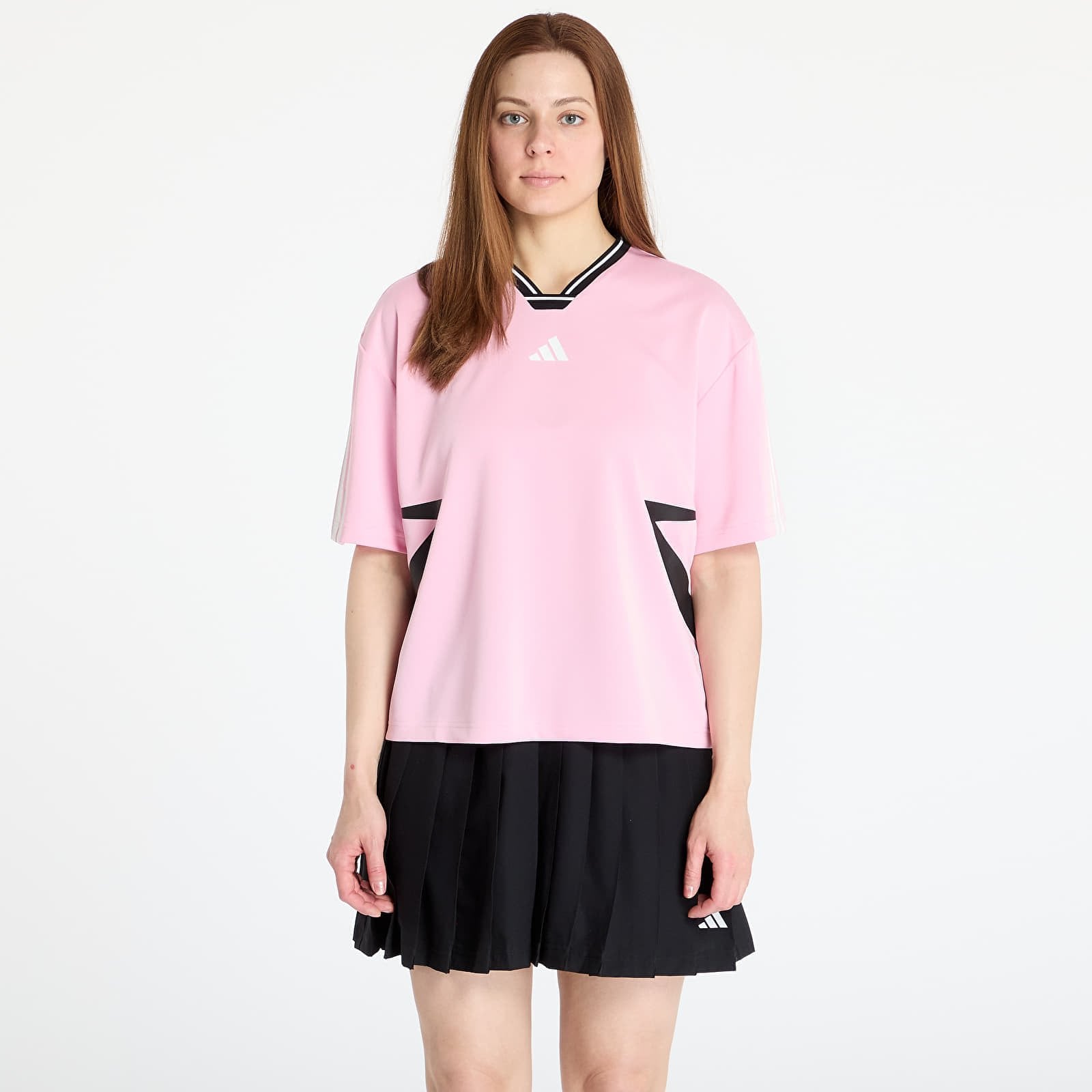 Koszulka adidas Tiro Cut 3 Stripes Color Block Boyfriend T-Shirt True Pink- Black- White XS