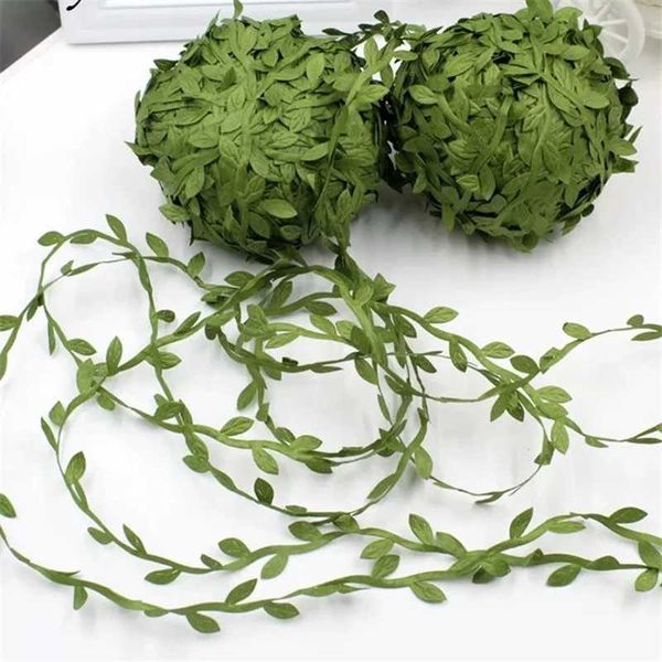10yards Silk Leaf-Shaped Handmake Artificial Green Leaves for Wedding Decoration DIY Wreath Gift Scrapbooking Craft Fake Flower Y240801