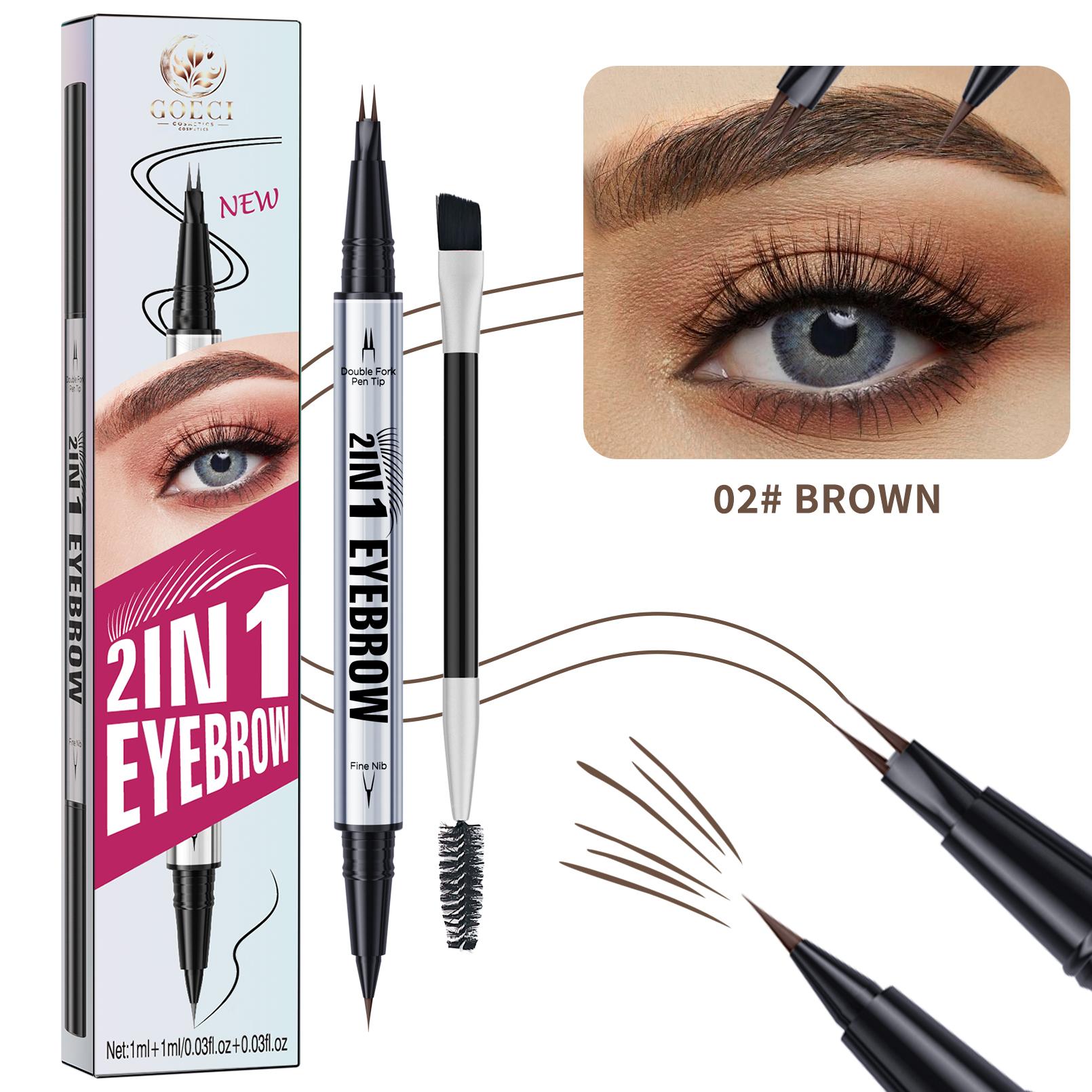 TEMU Curved Eyebrow Pen - Eyebrow Pencil Magical 2-in-1 Dual-ended Eye Brow Pencils For Women With Fork-tip & Precise Brush-tip Create Natural