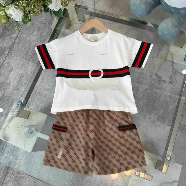 Luxury kids tracksuits Multicolored stripes child two-piece set baby T-shirt set Size 110-160 CM boys t shirt and Grid Letters shorts