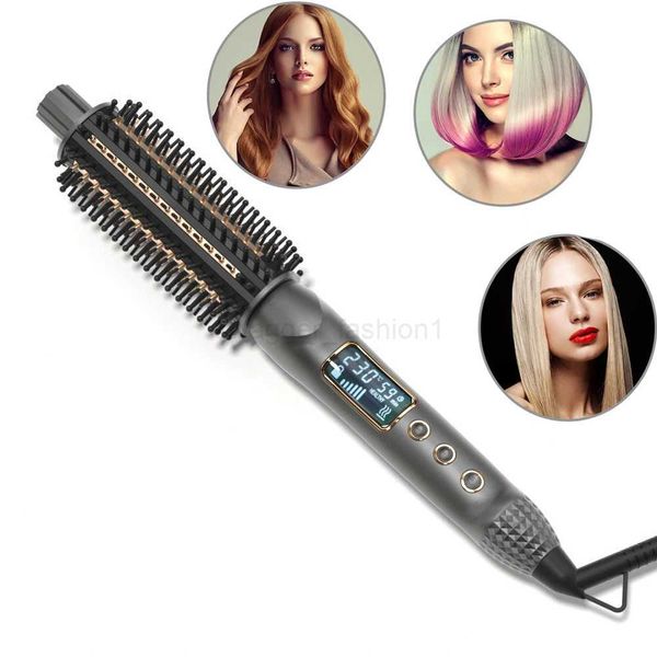 Heated Hair Curling Ceramic Tourmaline Ionic Volumizing Brush Quick Heating Hair Straightener Dual Voltage Travel Curling IronXJ240807