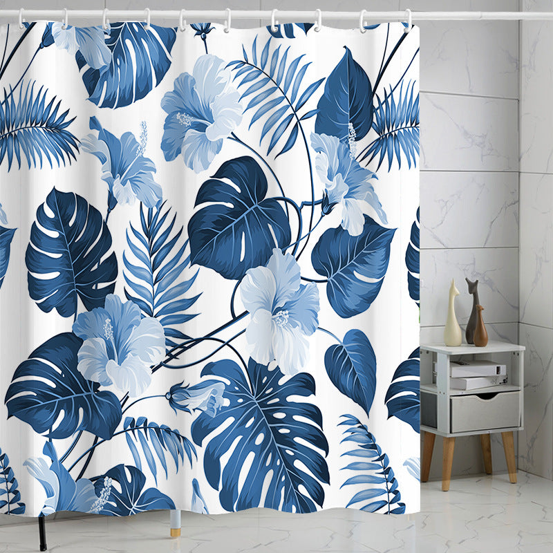 YL-37231 Waterproof Shower Curtain 3D Printed Tropical Jungle Plant Leaves and Flowers Season Polyester Shower Curtain with Hook