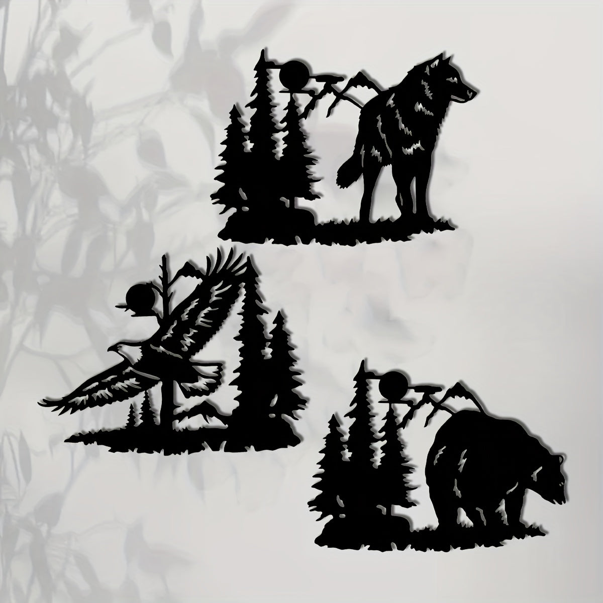 TEMU 3pcs, Bear Eagle Wolf Metal Art Wall, 11.7*8.65 Inches, Bear Eagle Wolf Metal Art Wall Decor, Indoor And Outdoor Iron Art Wall Decor, Home