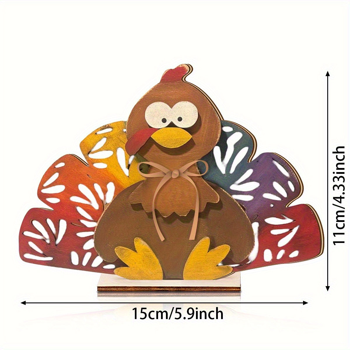 TEMU 2d Flat, 1pc Rustic Autumn Turkey Wooden Desktop Decor - Cartoon Turkey With Vibrant & Pumpkin Design, Farmhouse Thanksgiving, Kitchen Or Party