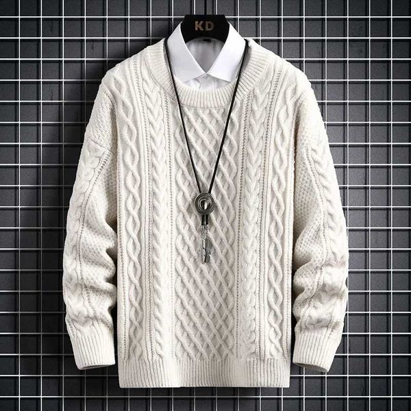 Autumn Winter Men Sweater Vintage O Neck Solid Color Mens Knitted Pullovers Loose Harajuku Mens Retro Knitting Pullover SweatersX240911