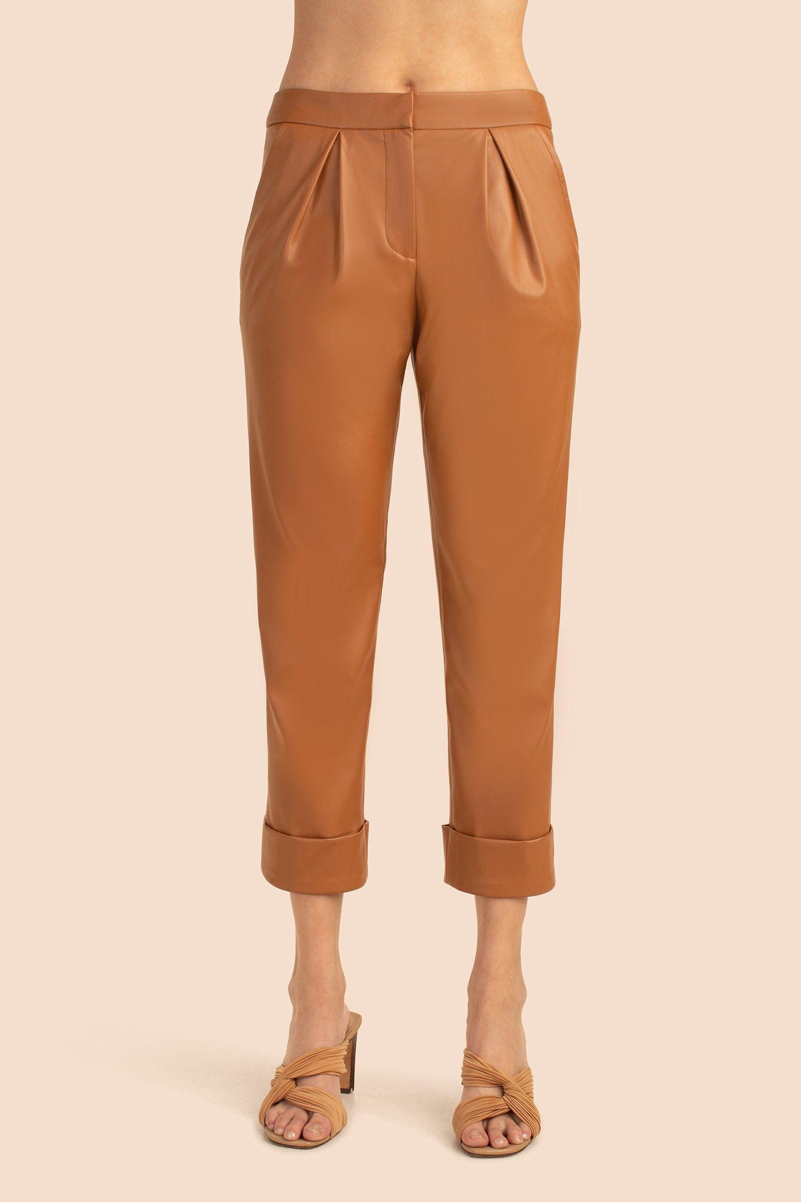 Cuffed Faux-Leather Pants In Nutmeg