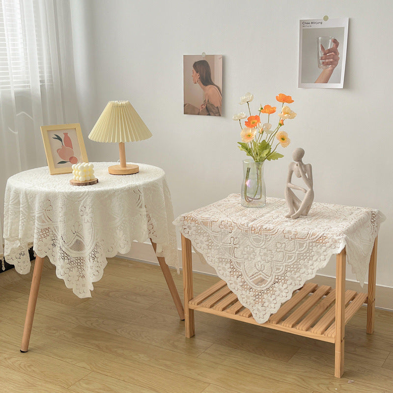 Retro Beige Lace Tablecloth Coffee Table Bedside Table Washing Machine Refrigerator Rectangular Dust Cover