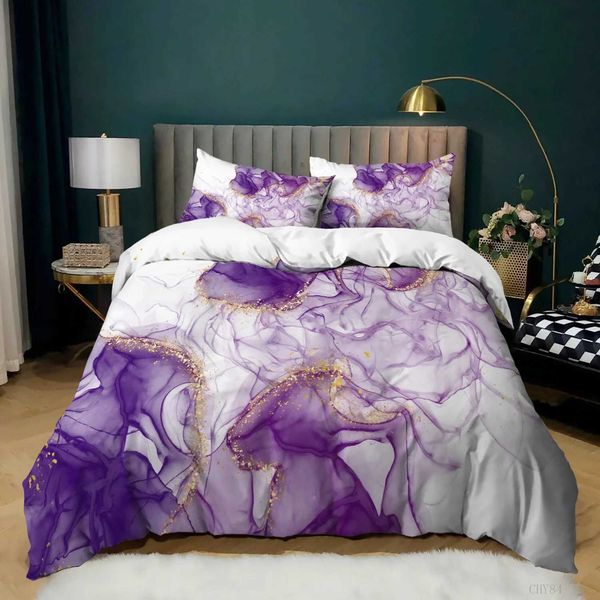 Colorful Halo Stained Marble Down Duvet Cover Bedding Set Blue Single-Double-Mens Literature Childrens Gift Y241231
