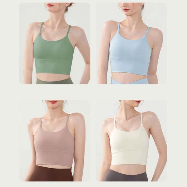 Colete de ioga feminino Spaghetti Strap Solid Solid Color Cropped Sports Top Top Sleevele Blue Pink Green Branco branco