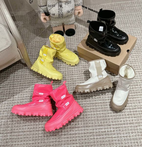 Newest TOP Quality Luxury Waterproof Mini Brera Snow Boots Candy Color Fashion Rain Boots INS Winter Jelly Boots increase Platform Warm Ankl