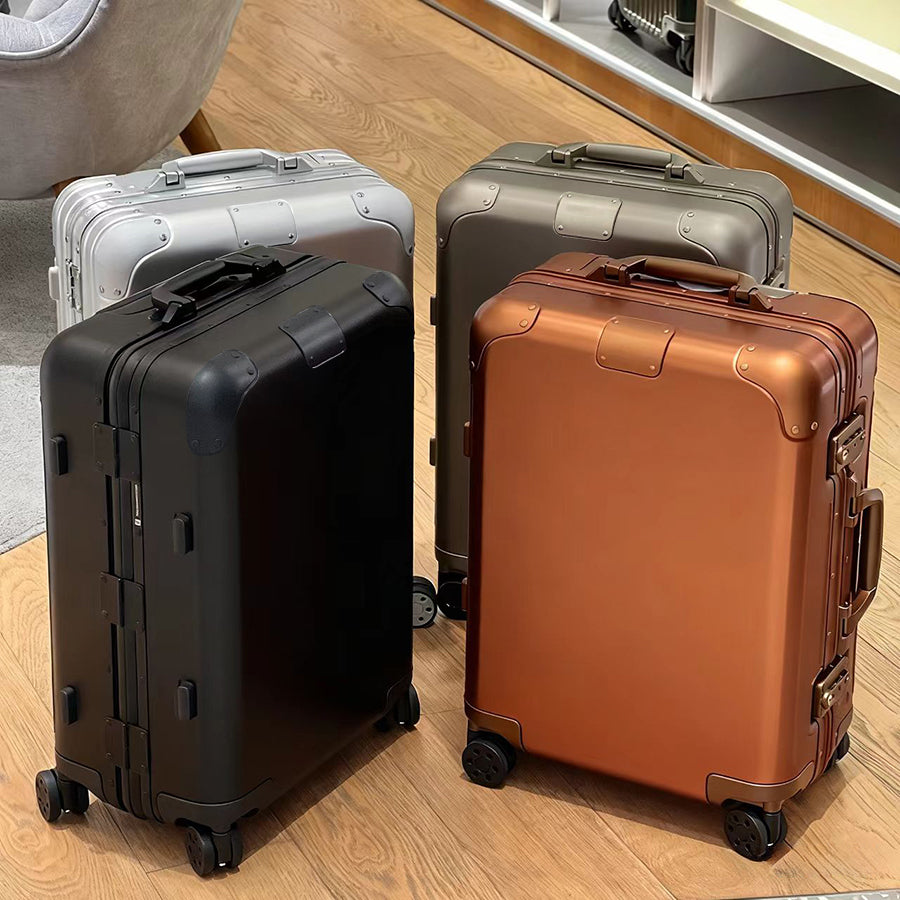 Designer Luggage Suitcase Aluminum Alloy Lightweight Trolley Smooth Telescopic Handle Durable Build Travel Business Trips Multiple Sizes Flexible Ne