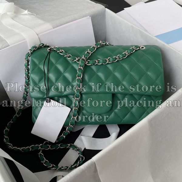 10A Mirror Quality Designer Classic Double Flap Bags 25cm Medium Women Handbag Genuine Leather Caviar Lambskin Green Quilted Purse Crossbody