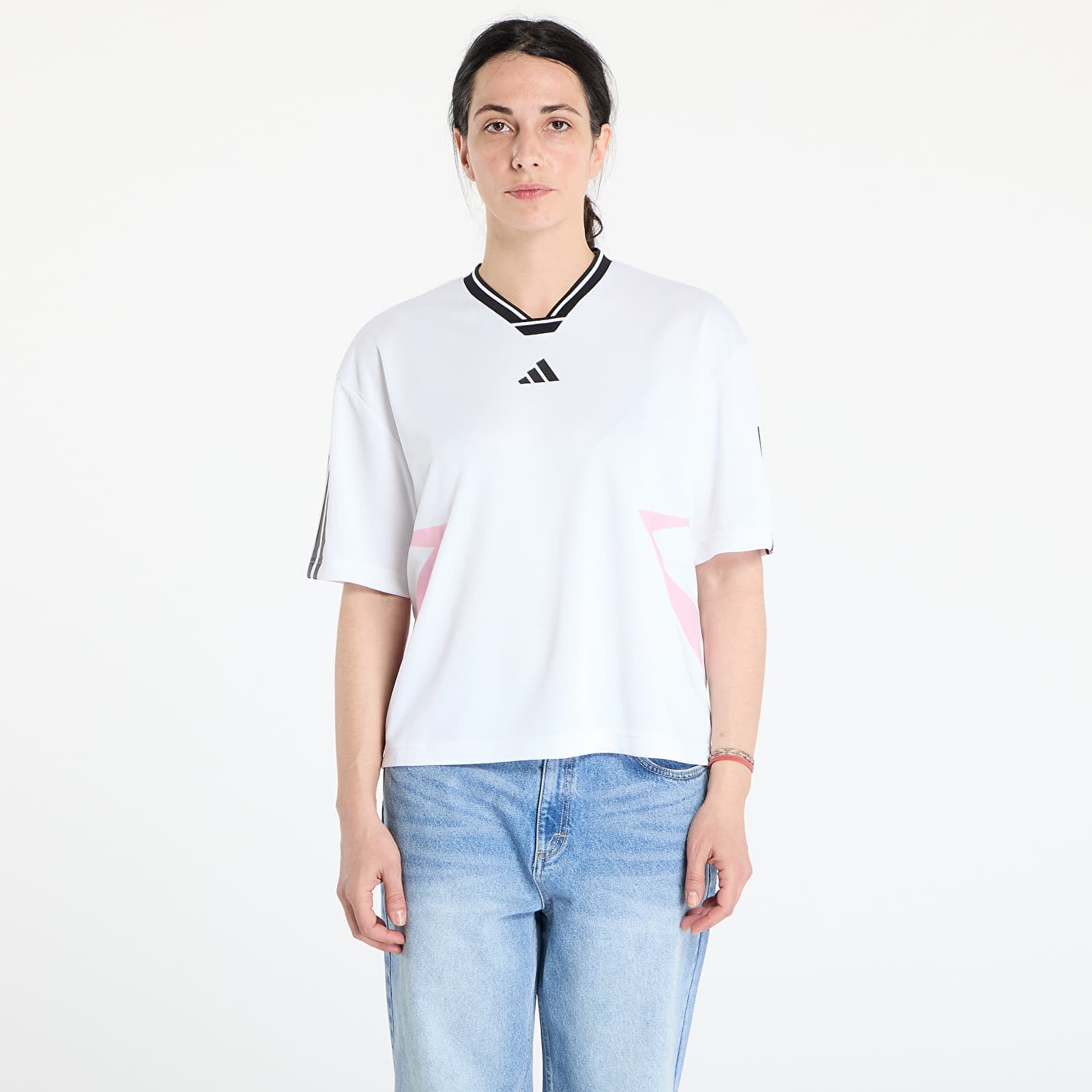 Koszulka adidas Tiro Cut 3 Stripes Color Block Boyfriend T-Shirt White- Black- True Pink L