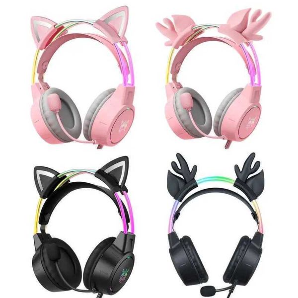 ONIKUMA X15pro Gaming Headset Girls Cool Light Cat Ear Headphones Wired Gaming Headset With Microphone For PC Xbox Computer GameM240729