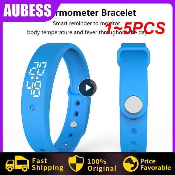 1-5 LED digital smart bracelets with human body temperature monitor smart vibration aluminum reminder waterproof smart watch Y241114