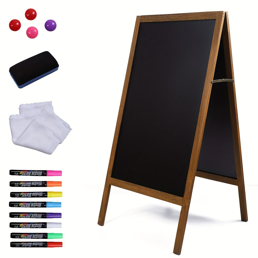 TEMU A Frame Chalkboard Sign, 40"x20" Extra Large Sidewalk Chalk Board, Wooden Standing Set With Markers, Double-sided Magnetic Blackboard For Cafes,