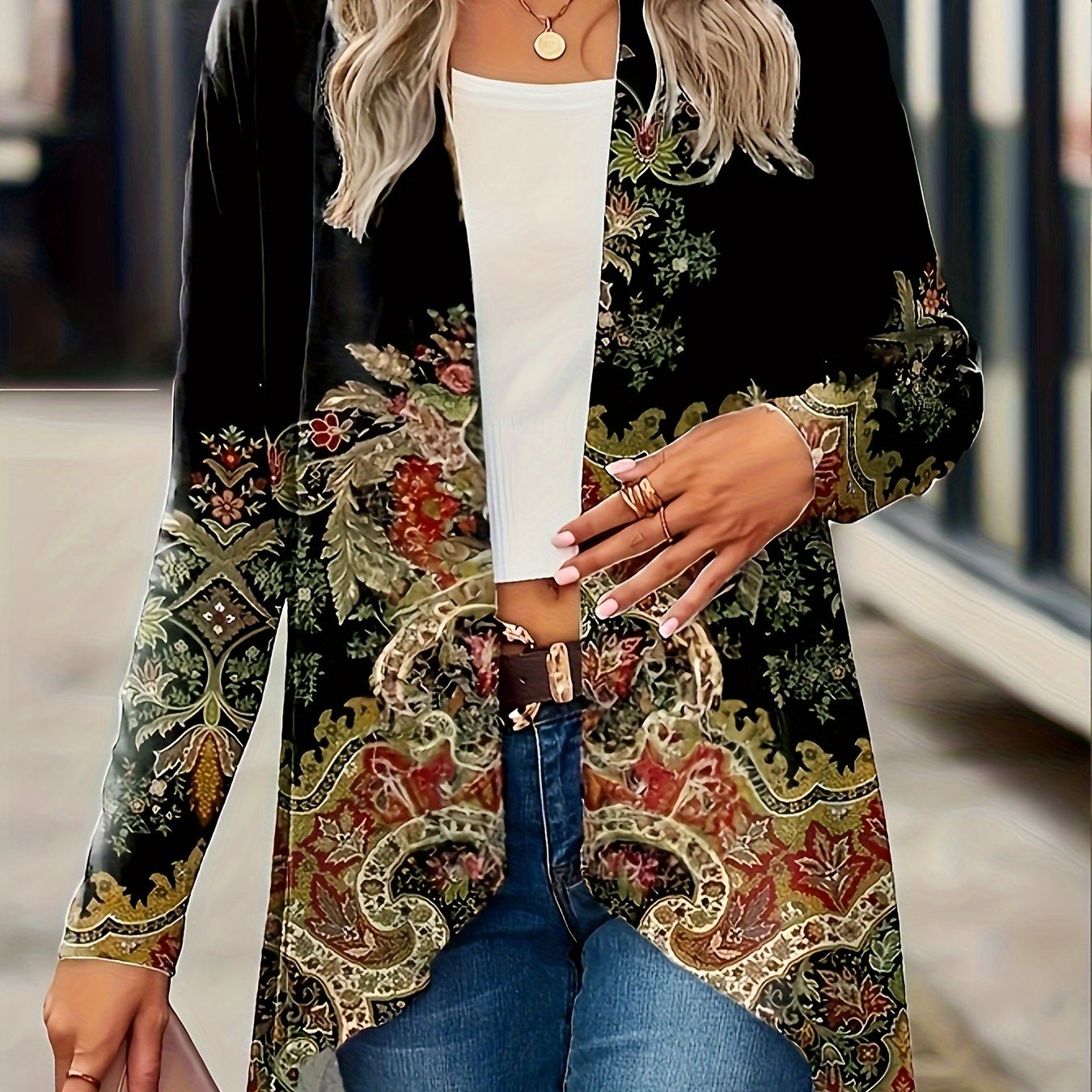 TEMU Spring And Autumn New Women Tops Printed Cardigan Casual Long-sleeved Thin Coat