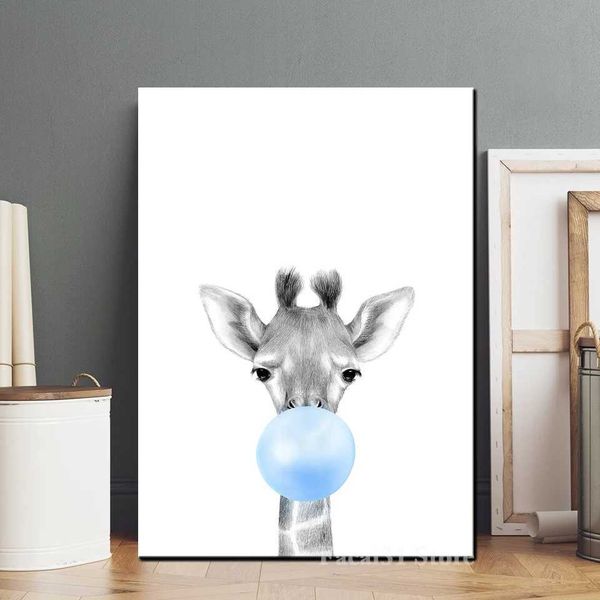 Baby Nursery Blue Balloon Animal Wall Art Poster Printing Zebra Koala Elephant Giraffe Canvas Childrens Room Decoration Frame Y250114