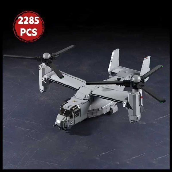 Osprey V-22 MOC Fighter Model Building Blocks Military Tiltrotor Plane Weapon Constructor Assemble Brick Aldult Toys Xmas GiftY241106QYTC