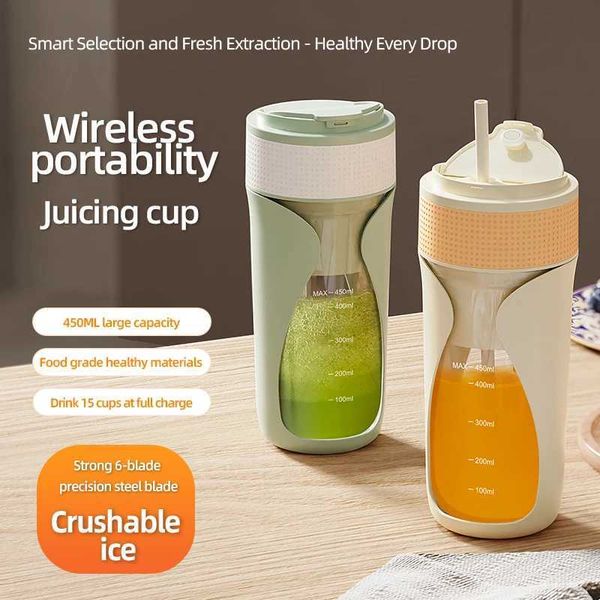 Juicers 2024 New Portable Multi-Function Juice Cup 6-Blades Strong Power 450ML Big Capacity Food Grade Material Wireless Charging Juicer J24