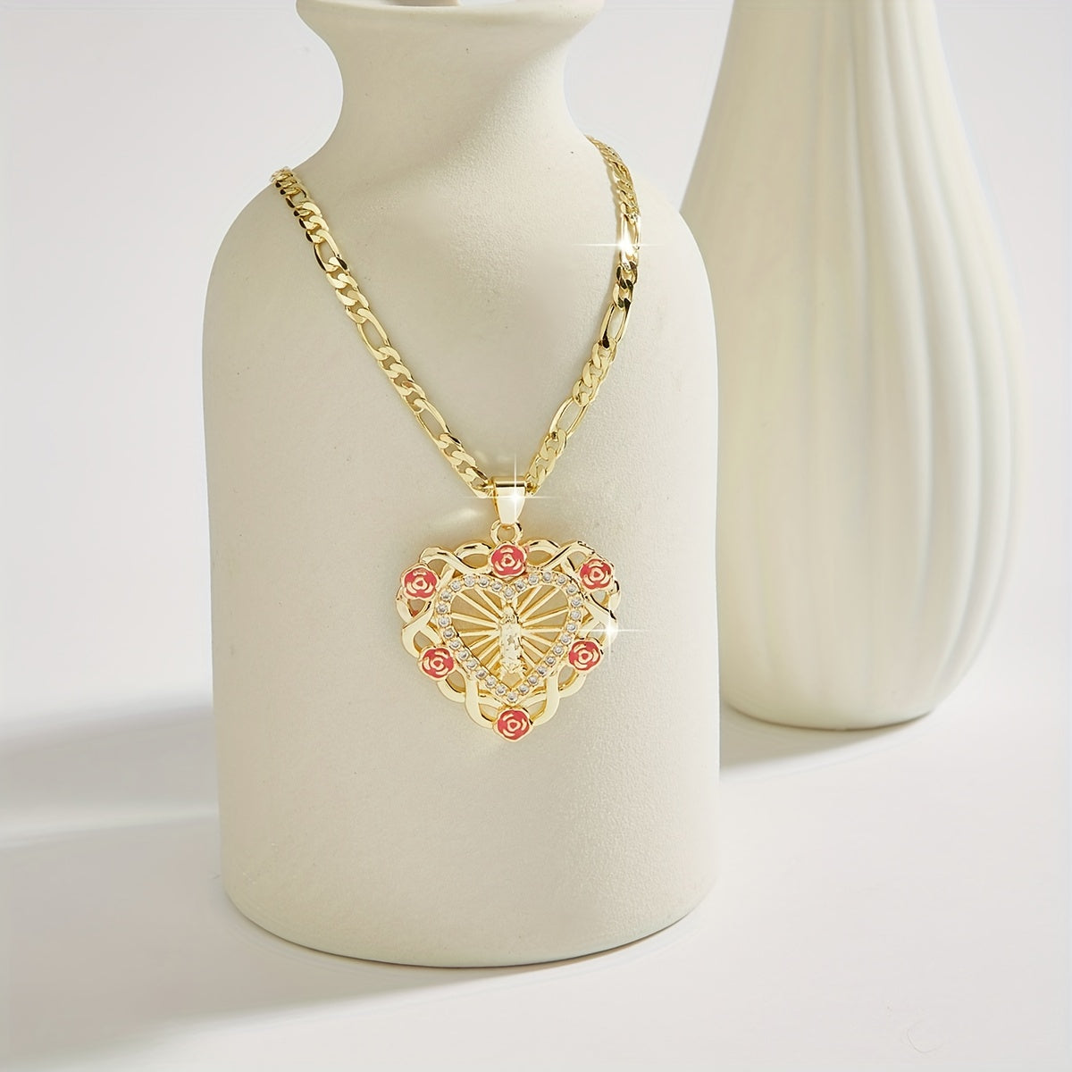 TEMU Fashionable Exquisite Hollow Heart Amulet Necklace, 14k Plated Charm Heart Pendant , 24-inch Chain, Gift For