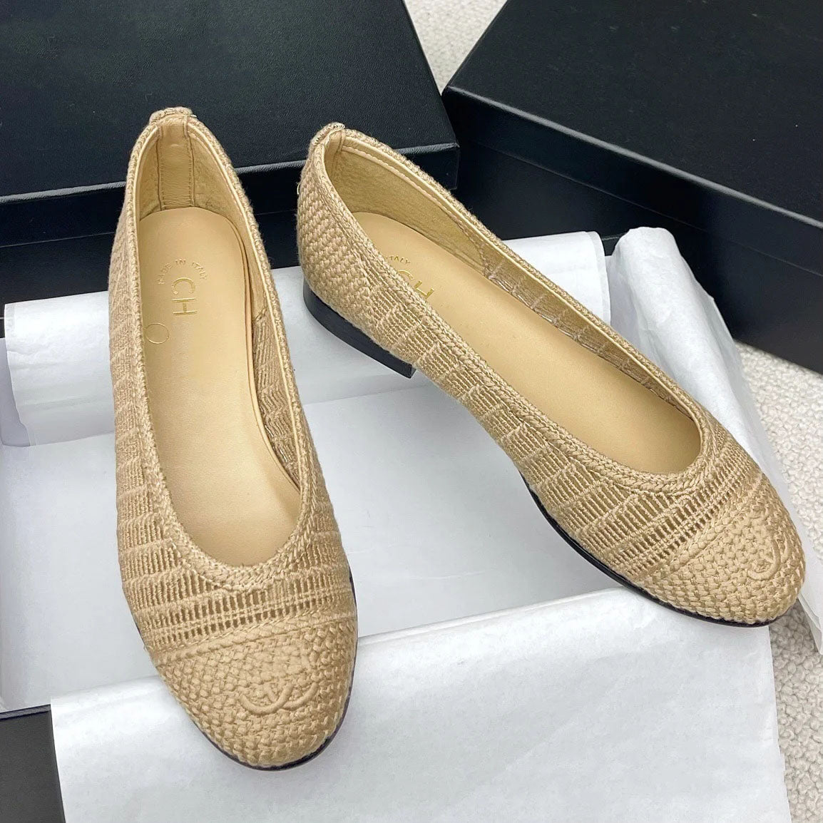 France paris Designer shoes luxury ballet flat brand shoes hand knitting leather ballet shoes round toe women&#039;s formal leather shoes dress Roun