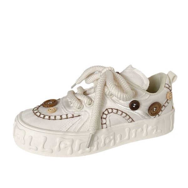 NEW Flats Women Vulcanized Fashion Button Lace Up Sports Female Trend Casual Sneakers Canvas Shoes dhshoesw