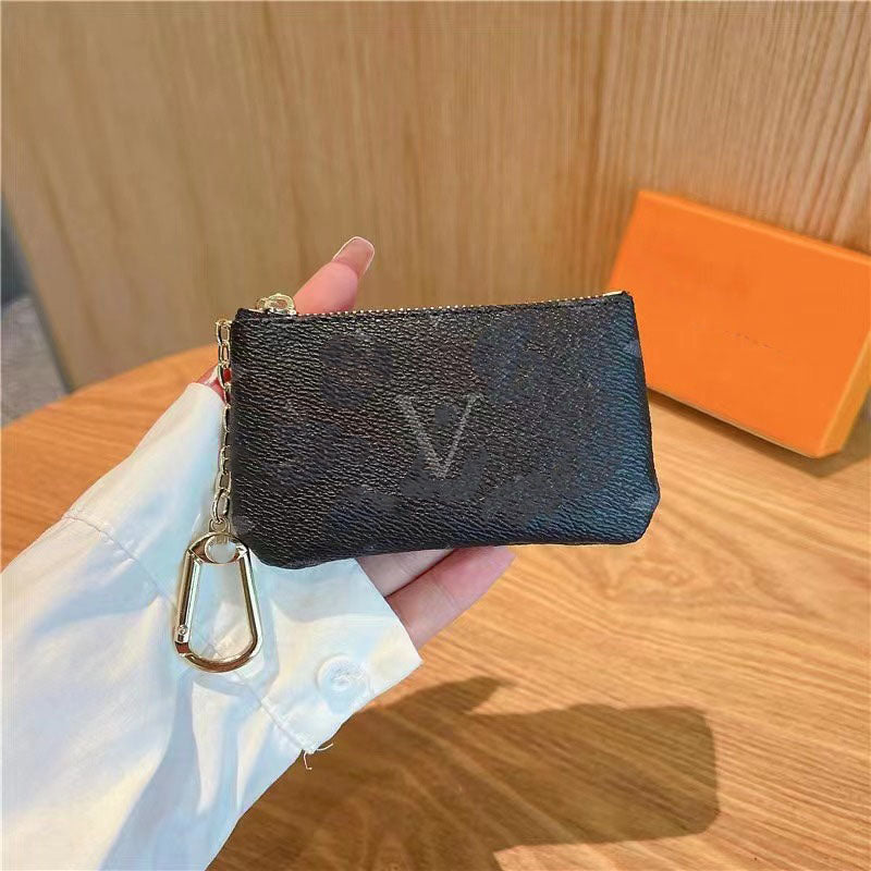 Fashionable high-quality wallet Key Chain Womens Purse Mens Wallet Black Flower Poke Card Holder Keychain Leather Coin Purses CardHolder Handbag Key