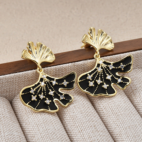 Boucles d'oreilles pendantes en forme de feuille de ginkgo pour femmes