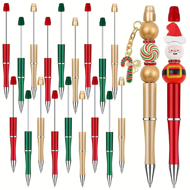 TEMU 18pcs Christmas Beadable Pens Bulk Christmas Classic Red Green Golden Plastic Diy Beaded Ballpoint Pens For School Office Gifts Craft Party
