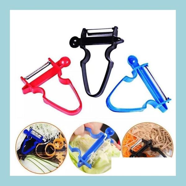 Fruit Vegetable Tools 3Pcs-Set Magic Trio Peeler Set Slicer Shredder Jienne Cutter Mti Peel Stainless Steel Blade Zesters Kitchen To Dhng2