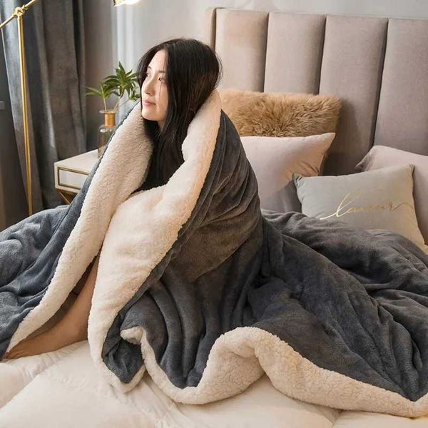 Wool throw blanket to keep warm winter bedding double-sided large down duvet cover camping double-layer bedding Y241007