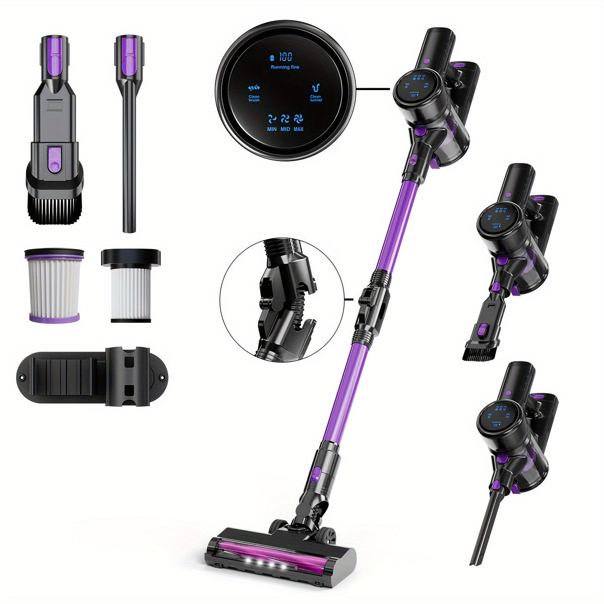 TEMU Cordless Vacuum Cleaner, 40min Working Time, 22kpa, 6-layer Filtration System, 3 Gears Suction, , Folding Extension Tube, Rechargeable, Portable