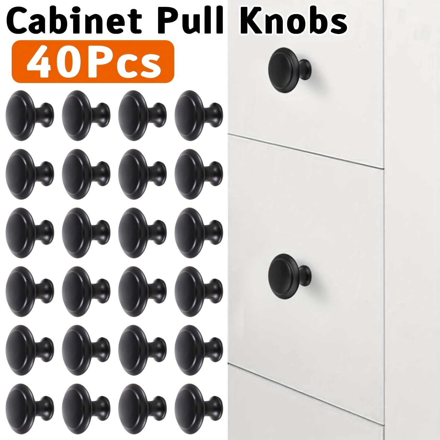 TEMU 40pcs Matte Black 1.06" Round Cabinet Knobs - Alloy Drawer Pulls & Door Handles For Kitchen, Dresser, And Furniture, Cabinet Knobs And Pulls