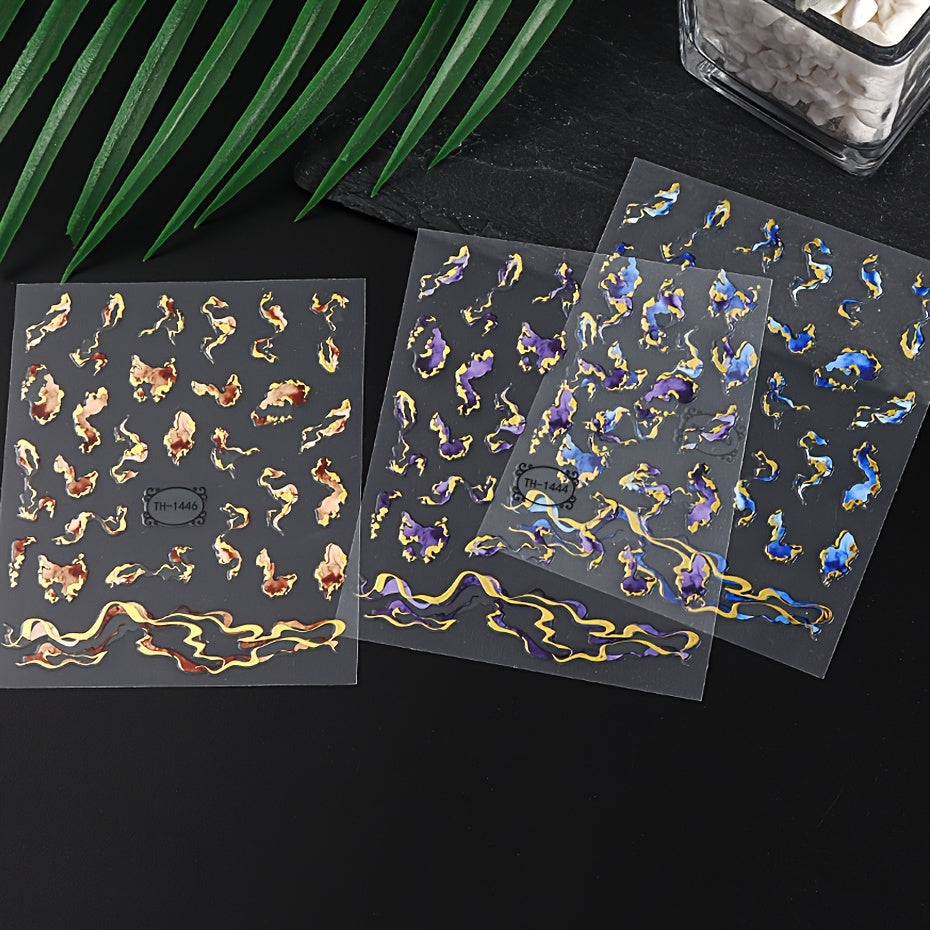 TEMU Self-adhesive Marble & Nail Stickers - Irregular Wave With Shiny Embellishments, Blue & Nail Art Decals For Elegant , Parties, Weddings, Special