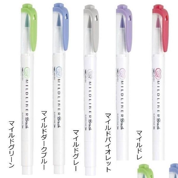 Markers Jianwu 25Color 5Pcs-Set Japan Zebra Wft8 Mild Liner Brush Pen Creative Limit Doubleheaded Marker School Supplies Stationery Dhnp2
