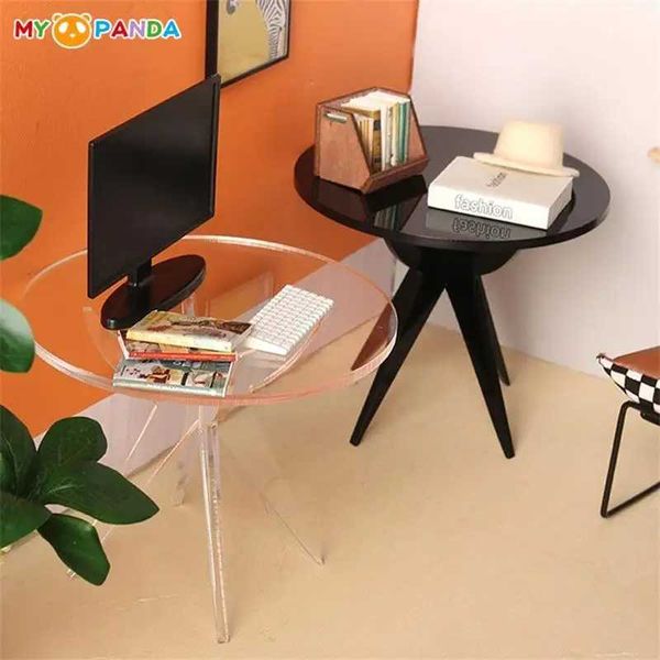 1 6 1 12 Dollhouse Miniature Acrylic Round Transparent Table Tea Coffee Table End Table Side Table Doll House Furniture Model Y240807