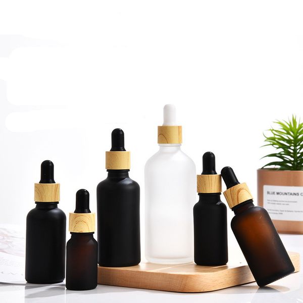 Frosted Glass Dropper Bottle Bamboo Lid Eye Dropper Bottles Portable Empty Makeup Storage Container Beauty Holders Dispenser for Essential O